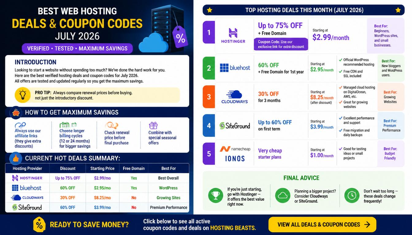 Best Hosting Deals & Coupon Codes in July 2026 – Save Big Now